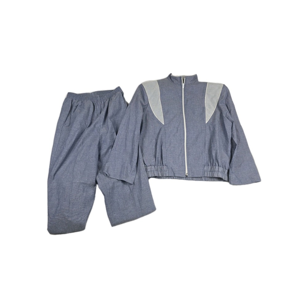 Vintage Matches Blue Chambray 2 Piece Tracksuit Set Cotton Made in USA Size 4